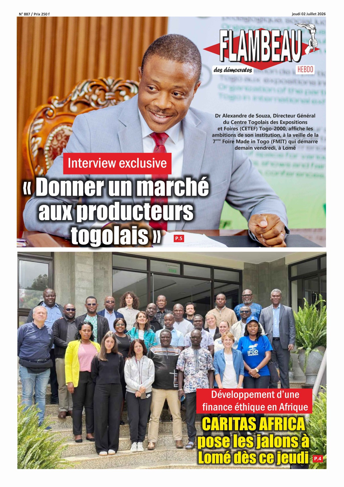 La Une du journal Flambeau des démocrates, N°02 juillet 2026